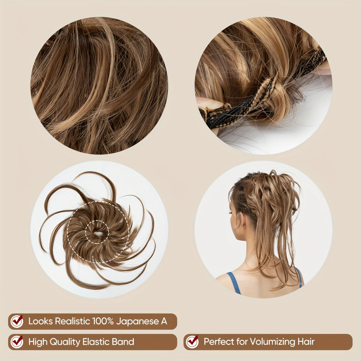 Curly Ponytail Hair Extension with Straight Tail - Messy Bun Hairpiece, Heat-Resistant High-Temperature Fiber Updo for Women