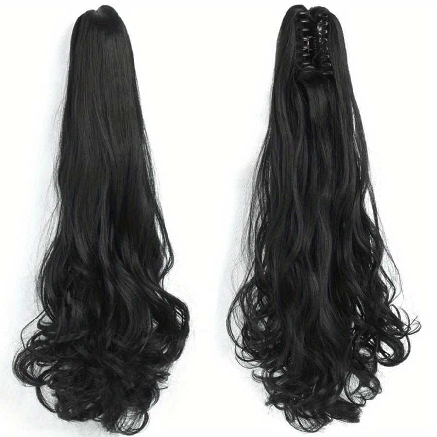 22-Inch (56 cm) Long Wavy Clip-In Ponytail Extension — Synthetic Claw Clip Hair Piece for Women