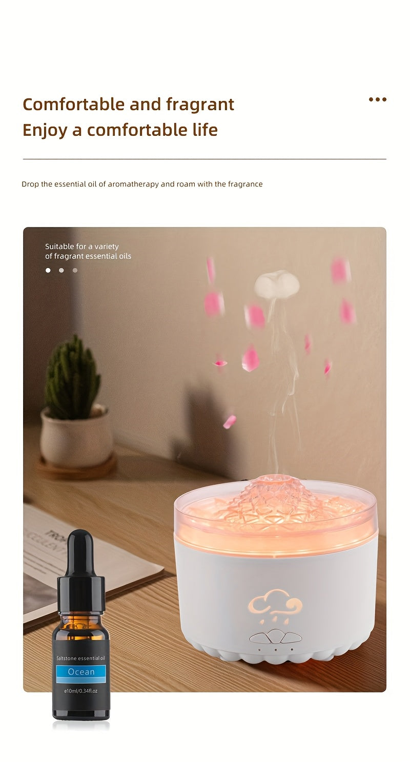Volcano-Shaped Aromatherapy Diffuser — Colorful LED Jellyfish Design, 300 mL/h Mist, Remote & USB-Powered for Bedroom Office Living Room