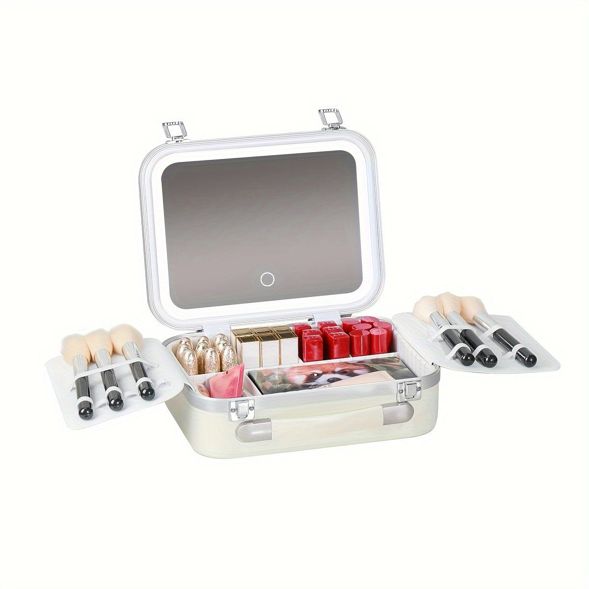 LED Lighted Rechargeable Travel Makeup Train Case with Mirror — Cosmetic Organizer for Women, USB Charging, 2000mAh