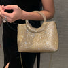 Golden Rhinestone Acrylic Bucket Handbag with Detachable Chain & Magnetic Closure – Evening Clutch for Weddings, Proms, Galas