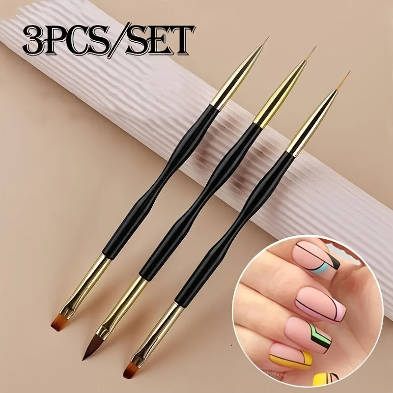 3-Piece Double-Ended Nail Art Brush Set – Precision Liner & Detail Painting Pens for Acrylic Nails