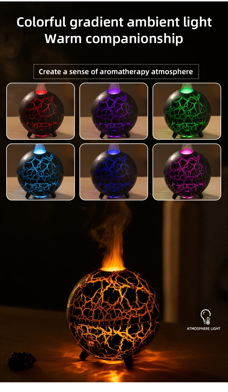Crackled-Globe Ultrasonic Humidifier & Essential Oil Diffuser – Compact Desktop Mist Maker for Office & Bedroom