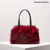 Burgundy Plush Shoulder Bag — Y2K Square PU-Trim Underarm Handbag for Women