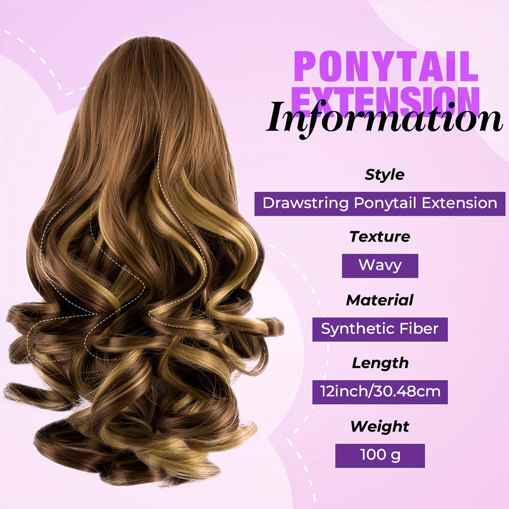 Curly Wavy Clip-In Ponytail – Clip-On Volumizing Hair Extension for Women – Heat-Resistant Fiber