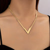 Minimalist V-Shaped Gold-Plated Vertical Bar Necklace – Zinc Alloy Chain for Everyday & Party