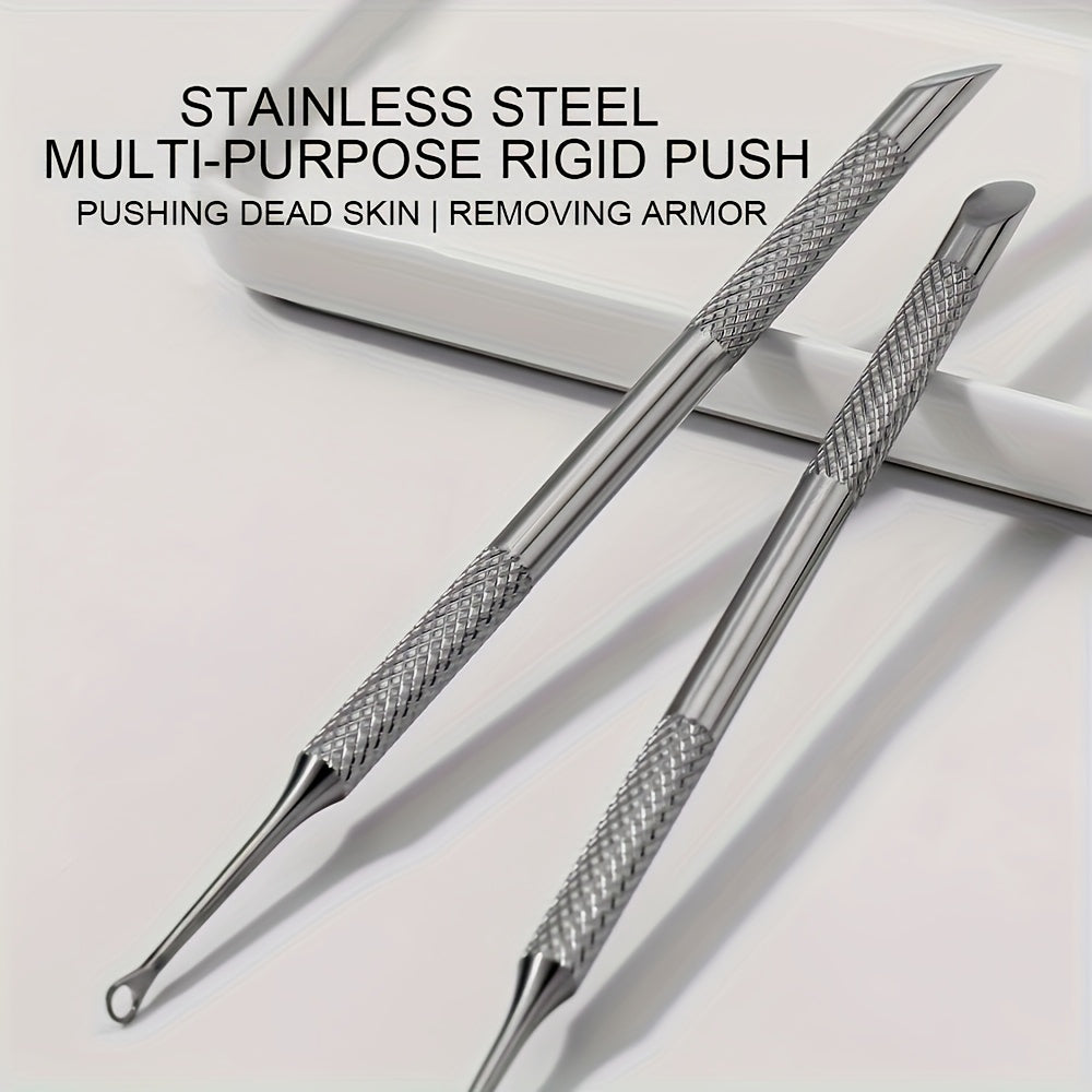 Stainless Steel Cuticle Pusher & Nail Care Tool - Dual-Ended Manicure & Pedicure Dead Skin Remover, Portable Durable