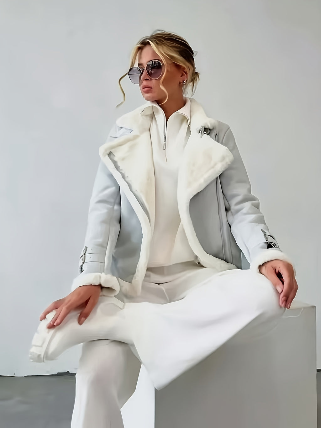 Women's Velvet PU Leather Jacket with Retro Collar – Thickened Lined Casual Coat