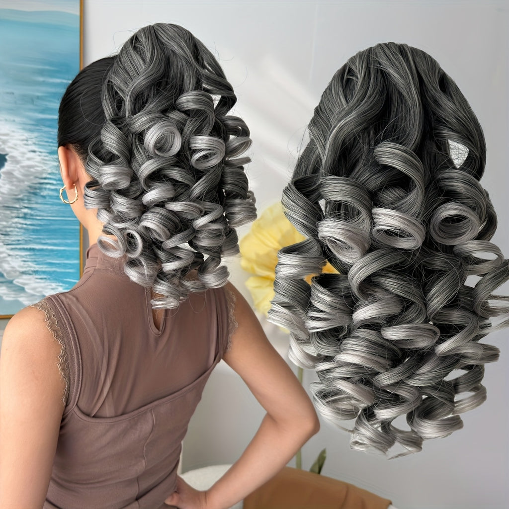 12-inch (30 cm) Ombre Brown to Blonde Deep Wave Short Ponytail Extension - Heat-Resistant Synthetic Claw Clip Hairpiece for Women & Girls