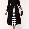 Plus Size Peplum Dress - Elegant V-Neck Polka Dot with Button Detail