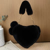 Faux Fur Heart-Shaped Crossbody Bag with Chain Strap – Solid Color Plush Women's Shoulder Bag with Zipper Closure