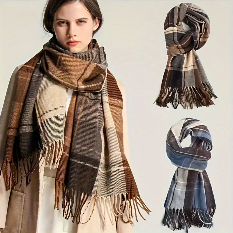 Women's Plaid Winter Scarf - Korean-Style Premium Shawl Wrap, Windproof Unisex Neck Warmer