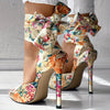 Women's Floral Pointed-Toe Stiletto Heels with Ankle Strap – Ultra High Fabric Pumps for Weddings & Parties