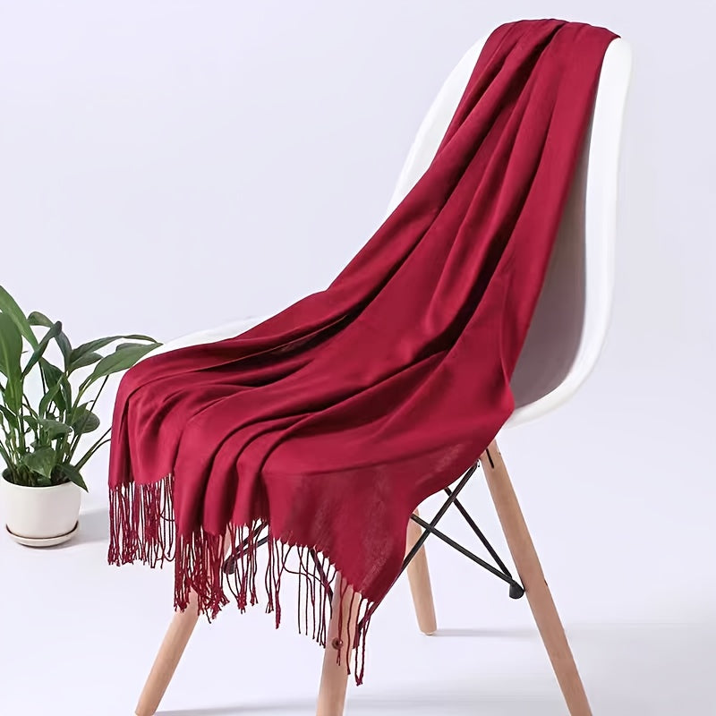 Women's Tassel Long Scarf - Lightweight All-Season Polyester Shawl & Air-Conditioning Wrap