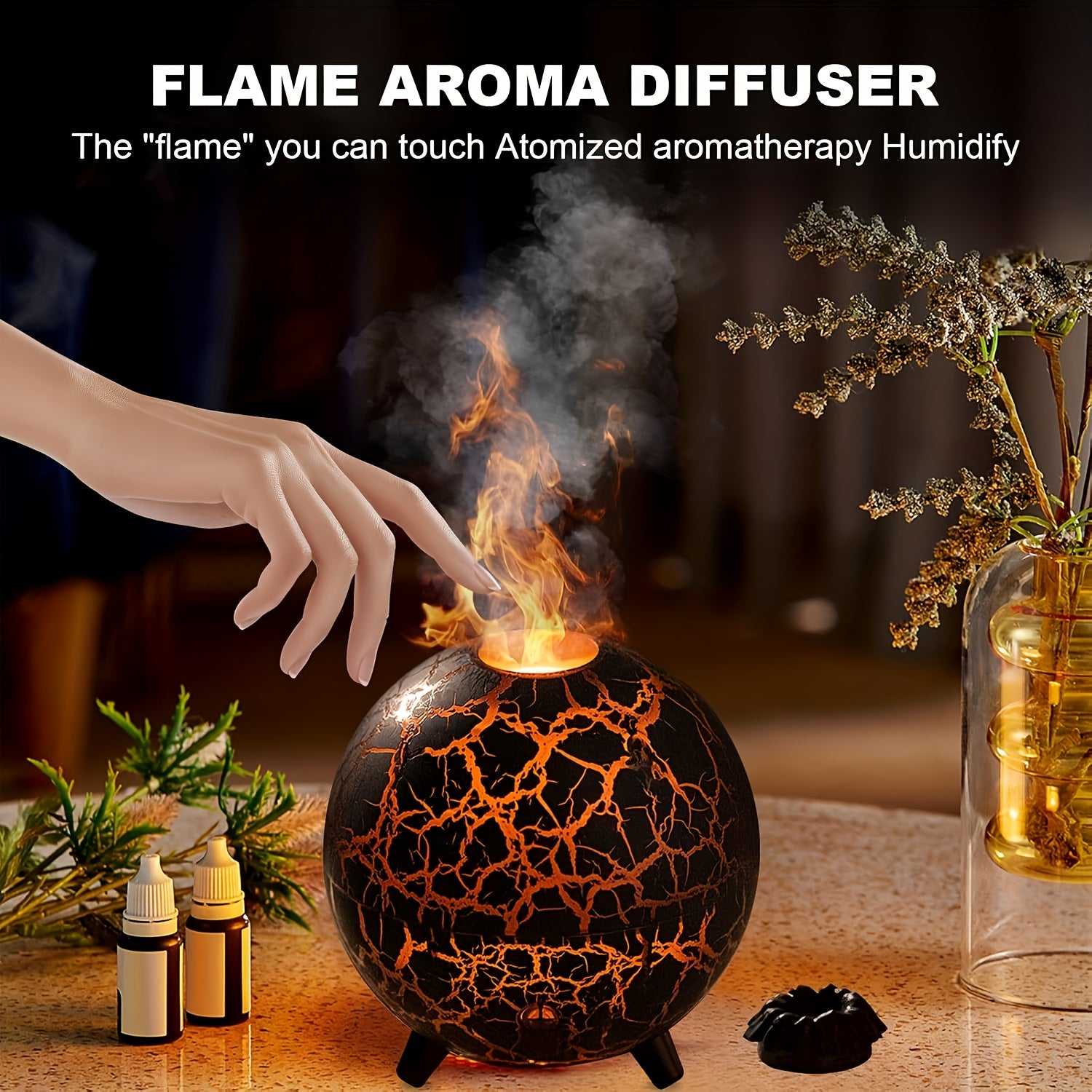 Crackled-Globe Ultrasonic Humidifier & Essential Oil Diffuser – Compact Desktop Mist Maker for Office & Bedroom