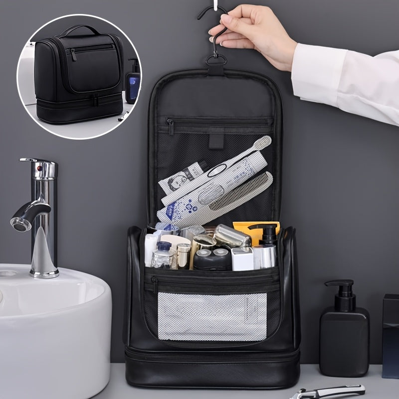 6-Tier Dual Compartment Toiletry & Makeup Organizer Bag with Hook — Large Capacity Travel Cosmetic Case, Black, Unisex