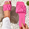 Women's Pleated Slide Sandals, Square Open Toe Flat Summer Slip-On