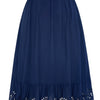 Plus Size Navy Blue Lace-Trimmed Umbrella Skirt – Elegant Flared Summer Skirt, Breathable Non-Stretch Polyester, Machine Washable