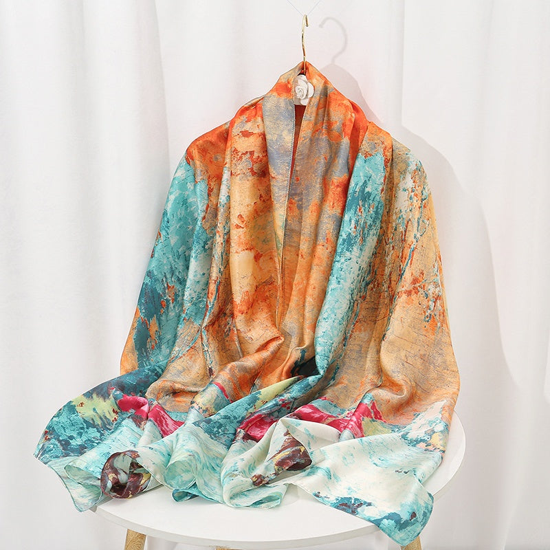 Elegant Landscape Print Scarf Shawl 35.4 in × 70.9 in (90 × 180 cm) Windproof Versatile Wrap for Women Hijab