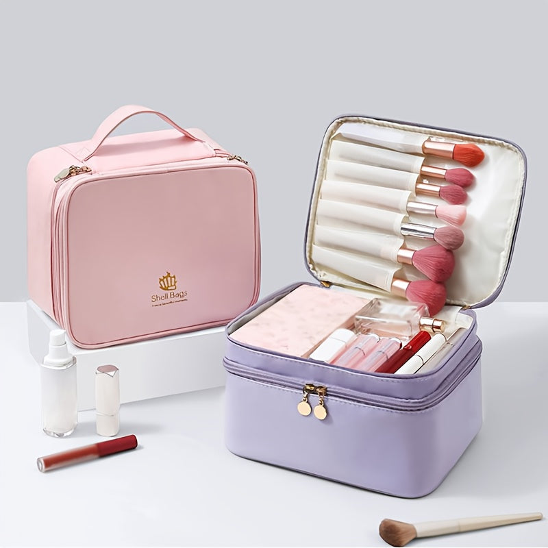 Double-Layer PU Large Capacity Travel Makeup Bag Portable Toiletry Cosmetic Organizer