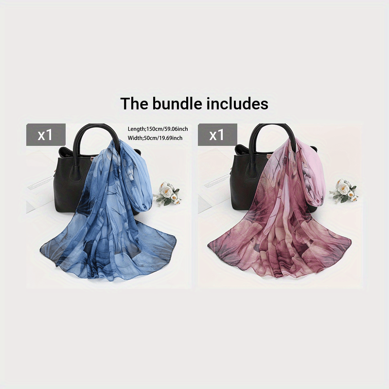 Large Lotus Print Chiffon Scarf, Lightweight Floral Shawl for Women, Breathable Beach Wrap & Travel Headscarf