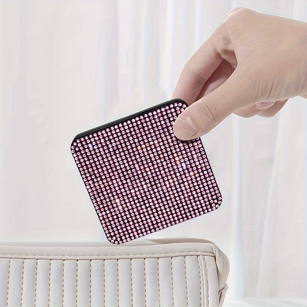 Sparkling Rhinestone Folding Compact Makeup Mirror - Dual-Sided Square Pocket Mirror for Purse & Handbag, Battery-Free