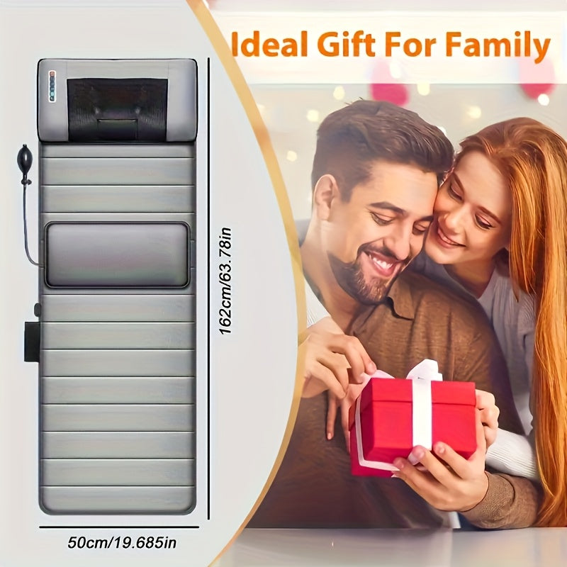 Full Body Massage Mattress with Neck Kneading, Lower Back Heating, Acupressure & 10-Zone Vibration — 12V Safe Voltage, Gray Velvet