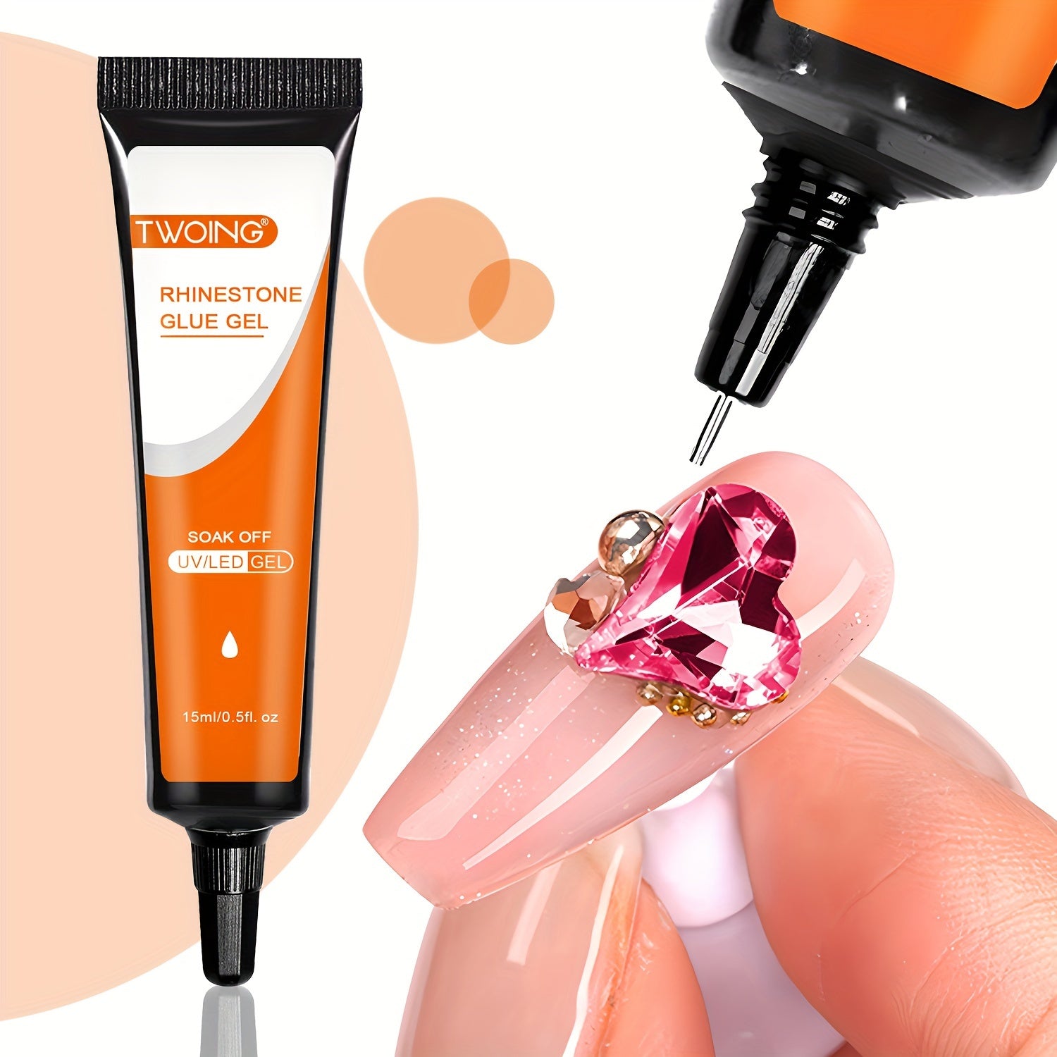 15ml (0.5 fl oz) Nail Rhinestone Glue — No-Wipe UV/LED Gel Adhesive for Crystals, Beads & 3D Nail Art