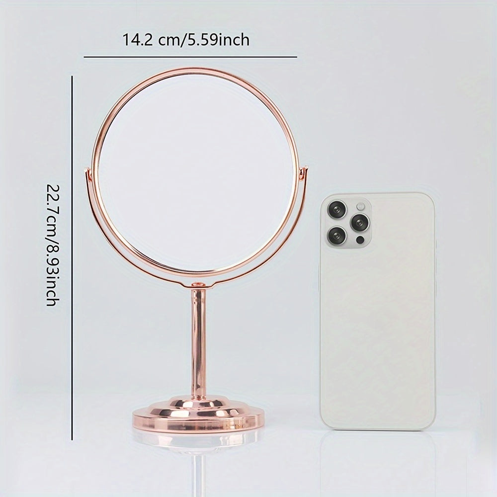 RANCAI 360° Stainless Steel Double-Sided Makeup Mirror – Polished Coastal Tabletop, HD Oil-Free Surface, Non-Electric, Anti-Skid Base