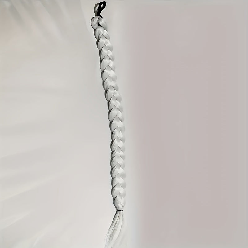 Box Braided Long Ponytail Extension for Women – Synthetic High-Temp Fiber with Elastic Hair Tie