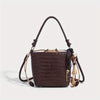 Woven Bucket Bag for Women - Drawstring Closure, Adjustable Shoulder Strap & Wristlet, Split Leather Carryall (White, Black, Burgundy, Coffee)