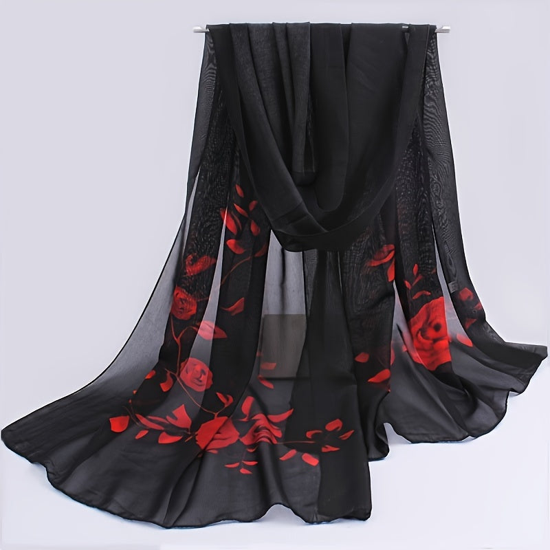 Red Chiffon Scarf for Women - Lightweight Breathable Polyester Shawl, Sun-Protective & Machine Washable Beach Wrap