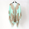 Women's Turquoise Jacquard Scarf Shawl – Large Square Lightweight Breathable Beach Cover-Up & Multiway Long Wrap Poncho