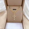 Luxury Cross Pendant Necklace for Women with Pink, Green & Clear Crystal Accents, Stainless Steel Chain and Copper Base, Elegant Birthday and Valentine Gift
