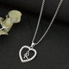 Vintage Silvery Alphabet Heart Pendant Necklace with Rhinestone Accents, Zinc Alloy Everyday Jewelry