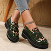 Women's Leopard Print Tassel Loafers - Glossy Synthetic Slip-On Round Toe with Cushioned PU Sole