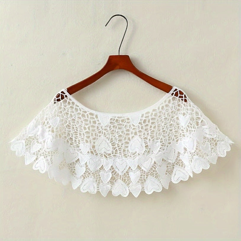 Hollow-Out Lace Pullover Shawl Cape – Lightweight Monochrome Summer Knit Poncho