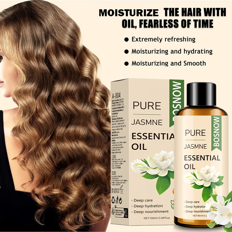 Pure Jasmine Hair Oil 100ml (3.38 fl oz) - Plant Squalane & Glycerin Moisturizing Oil for Normal Hair, Unisex