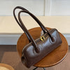 Vintage Women's Shoulder Bag – French Baguette Underarm PU Leather Bag, Zipper Closure, Black with Gold Hardware