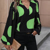 Elegant Black & Red Color Block Puff Sleeve Blouse for Women - Opaque Machine-Washable Spring/Fall Top