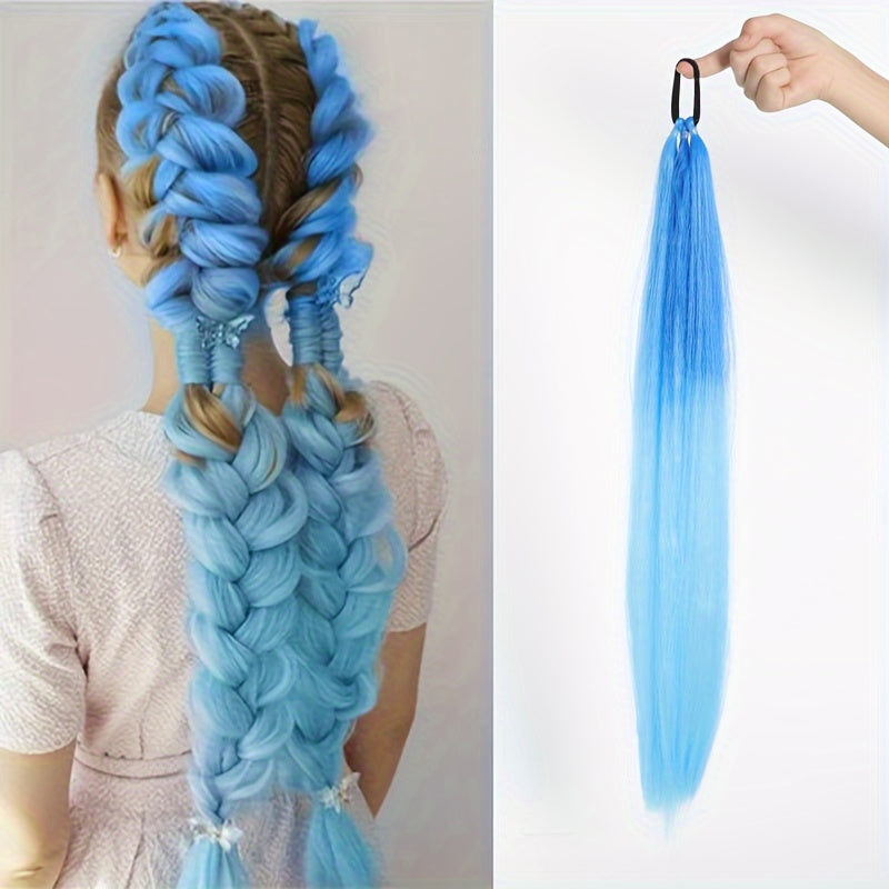 28-inch (71 cm) Long Straight Synthetic Ponytail Extension with Elastic Band - Black Heat-Resistant Soft Fiber