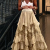 Women's Apricot Irregular Ruffle Long Skirt – Elegant Loose Maxi