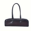 Vintage-Inspired Extra-Long Baguette Handbag for Women - Brown PU Two-Handle Zipper Tote
