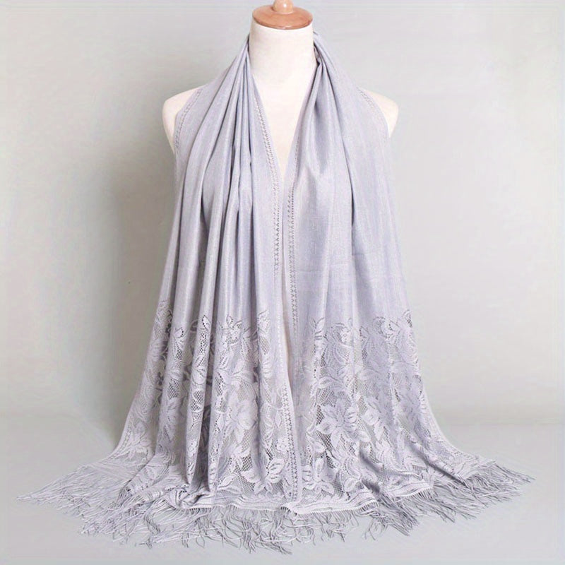 Lace Bridal Shawl – Embroidered Wedding Scarf with Tassels, Windproof Head Wrap & Church Veil