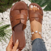 Women's Large-Size Open-Toe Hollow Flat Slip-On Sandals Comfortable Casual Beach & Outdoor Shoes