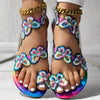 Women's Floral Flat Sandals Faux Pearl Toe Loop Slip-On Beach & Casual Travel Shoes