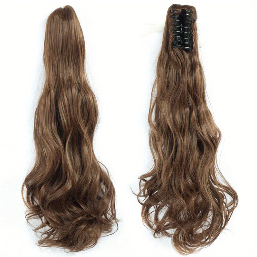 22-Inch (56 cm) Long Wavy Clip-In Ponytail Extension — Synthetic Claw Clip Hair Piece for Women