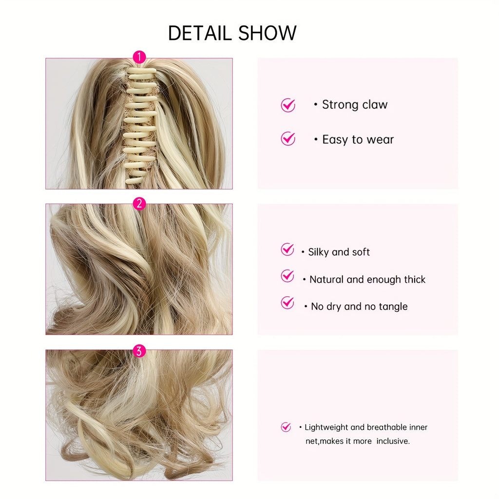 12-Inch (30 cm) Voluminous Loose Wave Synthetic Ponytail Wig – Heat-Resistant Claw Clip, Blonde & Multi-Color Options