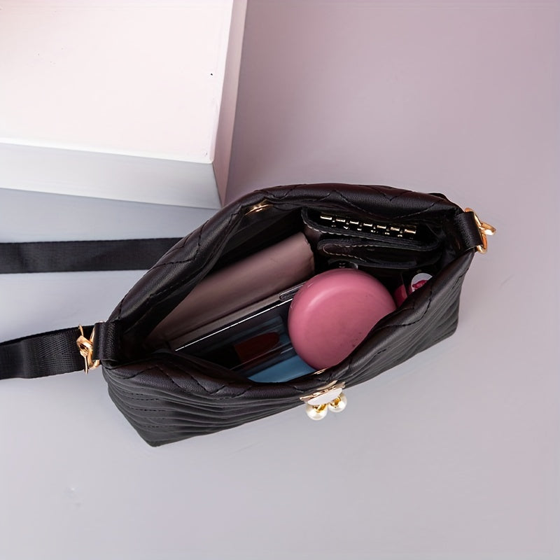 Wave Quilted Mini Bucket Crossbody Bag - Women's Trendy Shoulder Handbag & Purse