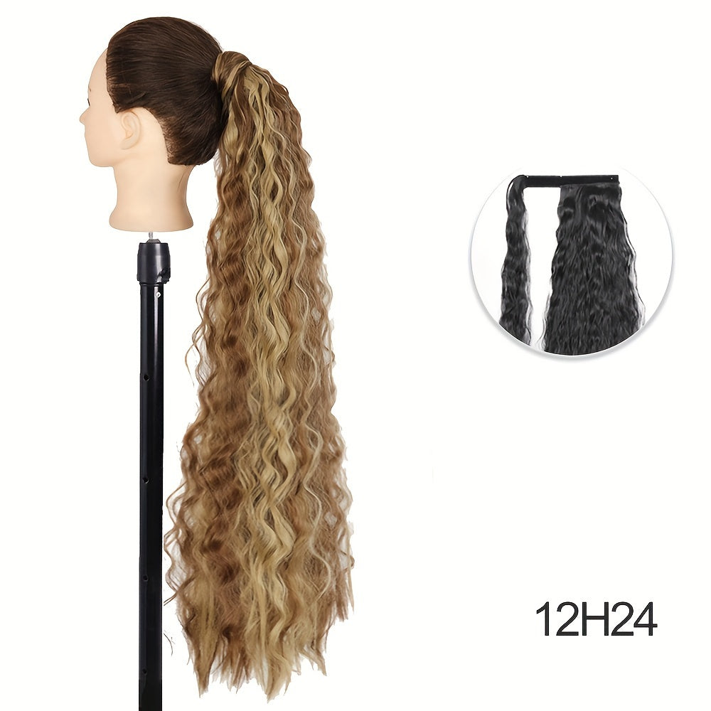 Curly Wave Clip-In Hair Extensions 22-34 in (56-86 cm) - High-Temperature Synthetic Fiber, Wrap Curls, Instant Volume, Non-Slip Breathable Net